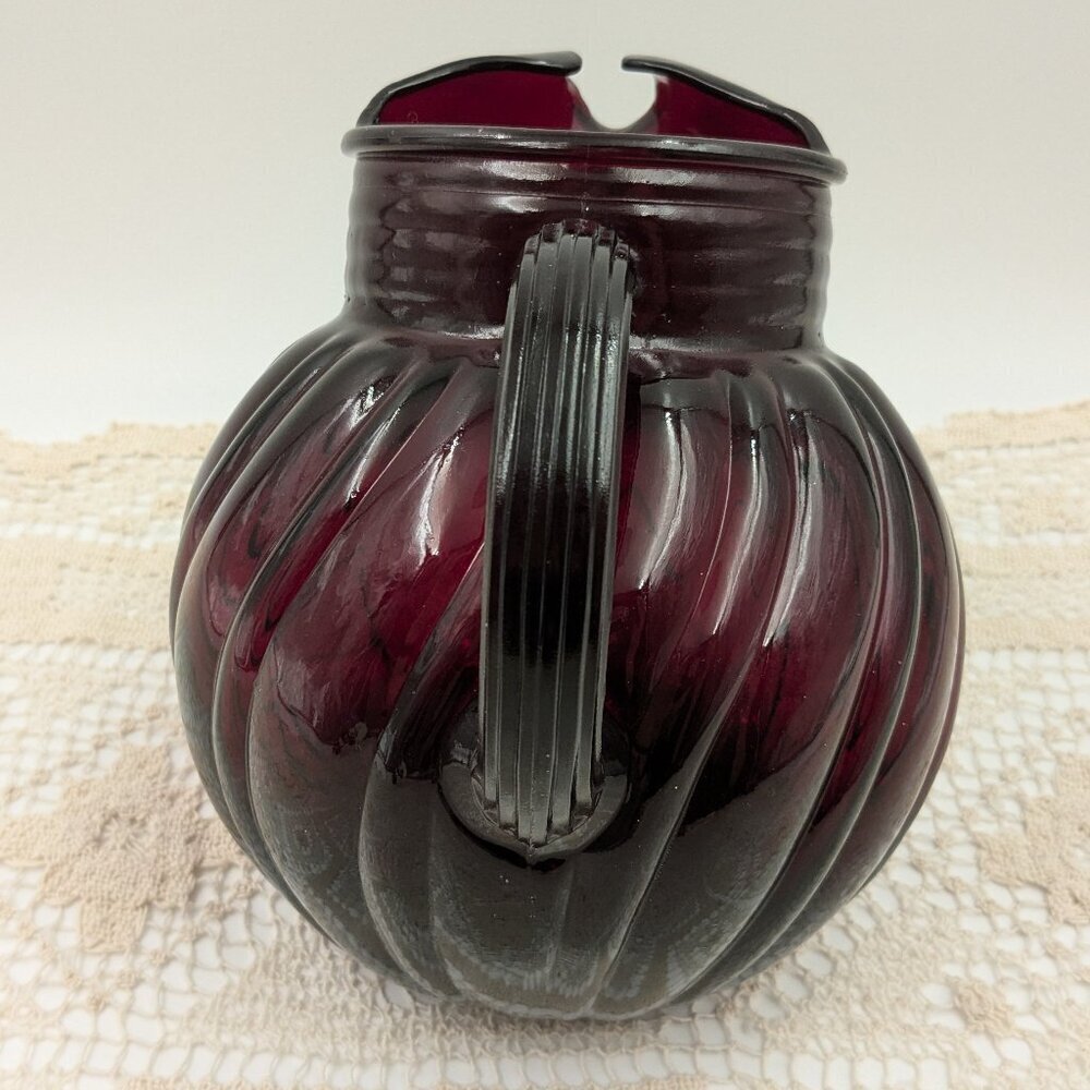 Vintage Anchor Hocking "Royal Ruby"  Red Tilt Ball Swirl Pitcher - 64 fl. oz. - Picture 4 of 7